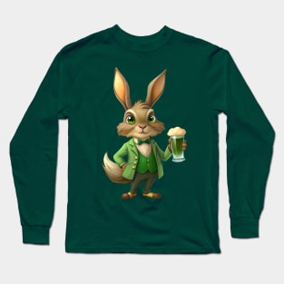 St. Patrick's Day Happy Hour: Pint-Holding Hare Long Sleeve T-Shirt